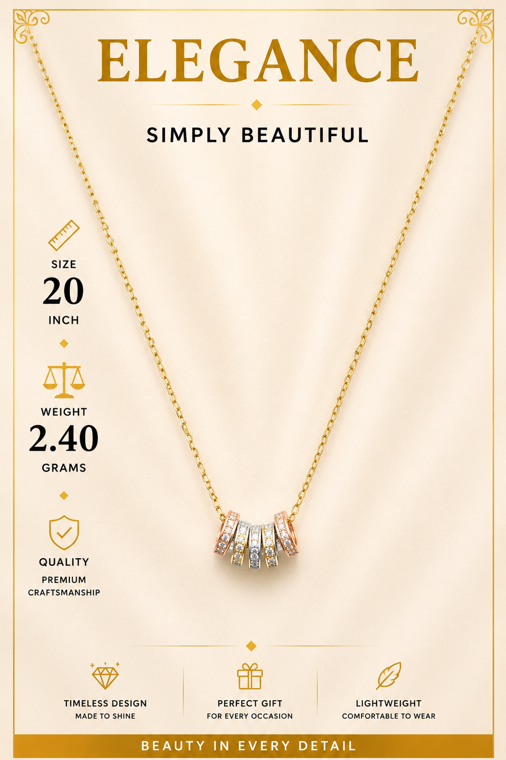 Silver multi-ring pendant necklace