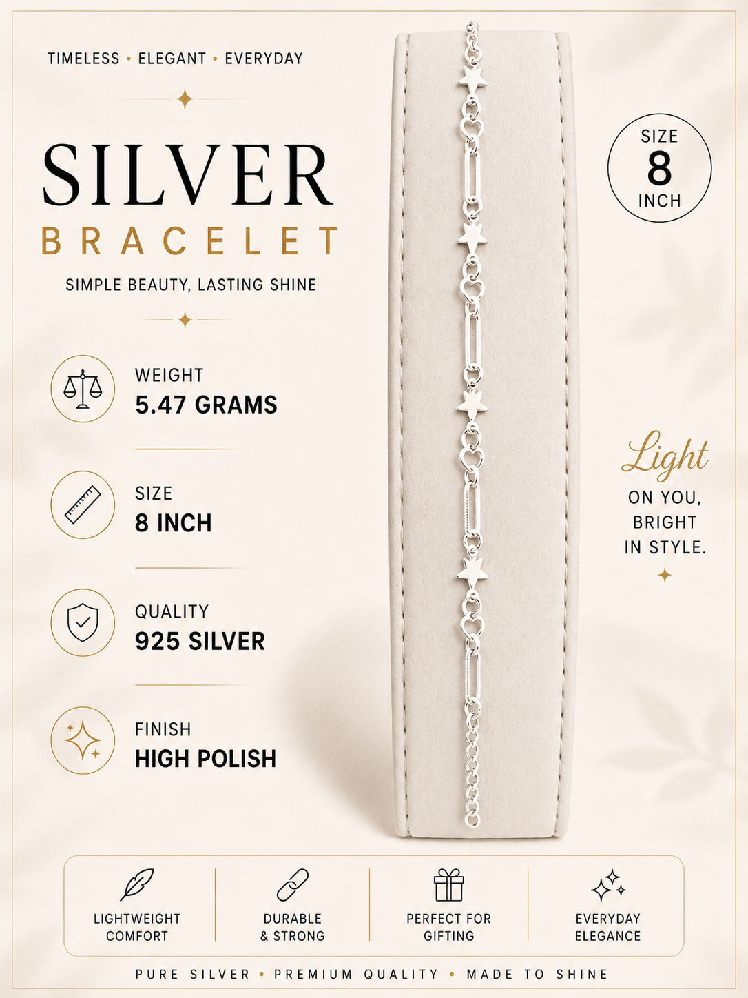 Silver star charm bracelet