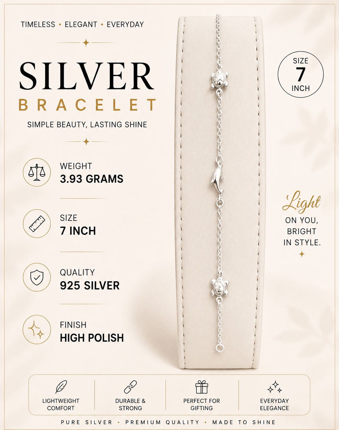 Silver dolphin and turtle bracelet