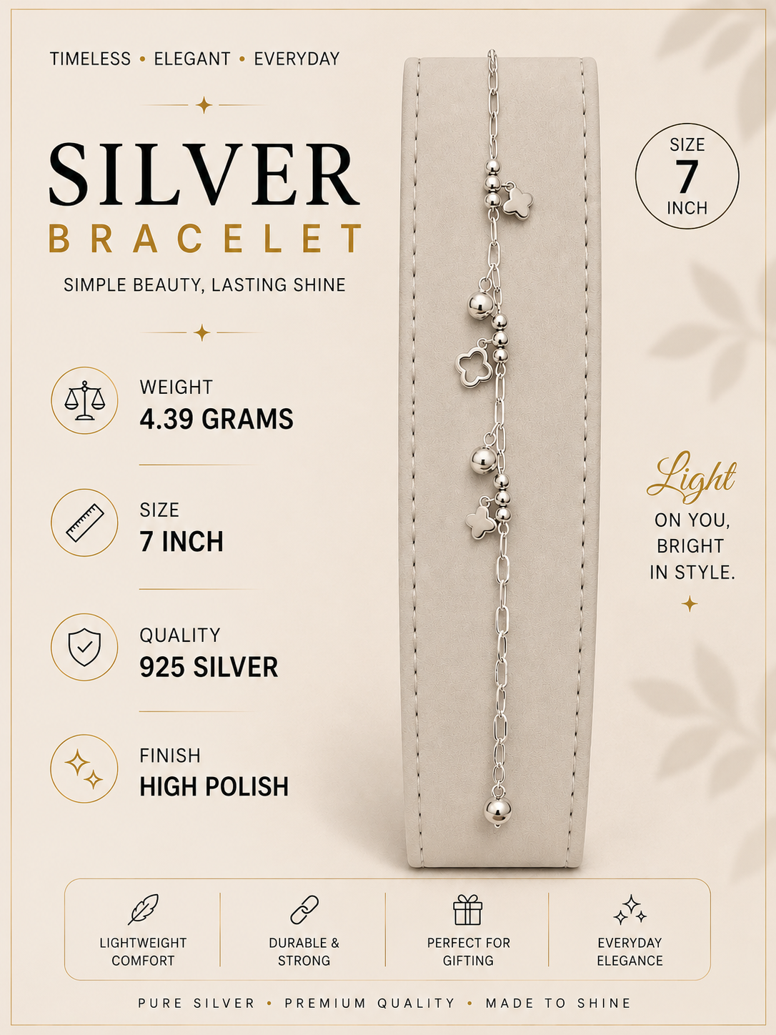 Silver Clover charm bracelet