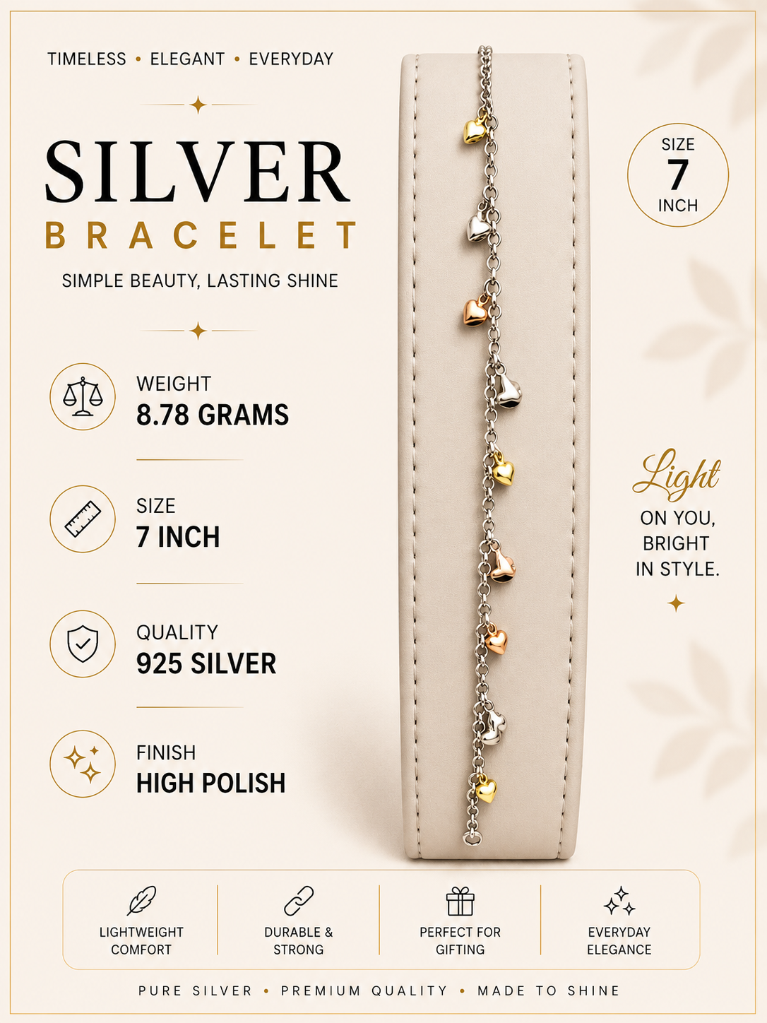 Tri-color heart bracelet