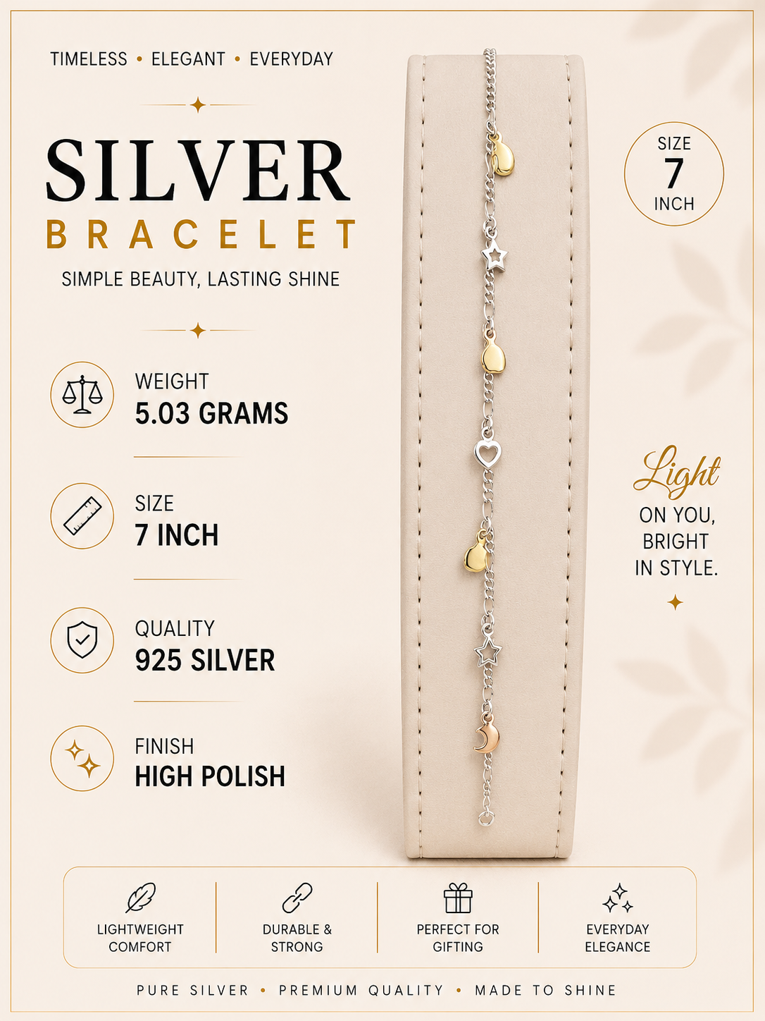 Silver heart charm bracelet