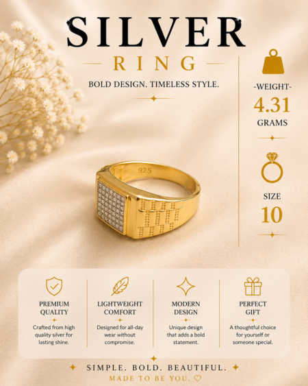 Silver Grid Signet Ring