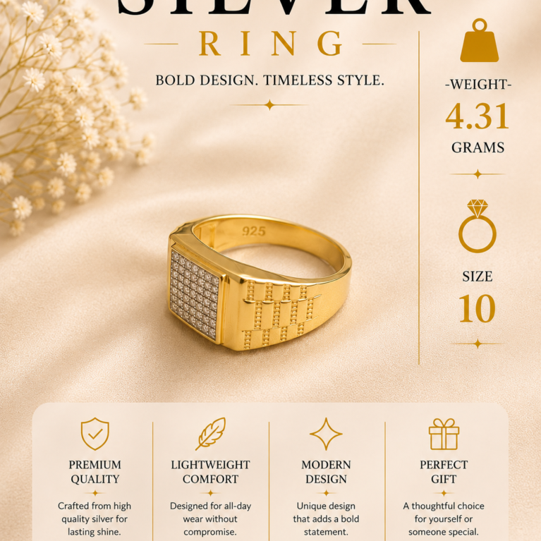 Silver Grid Signet Ring
