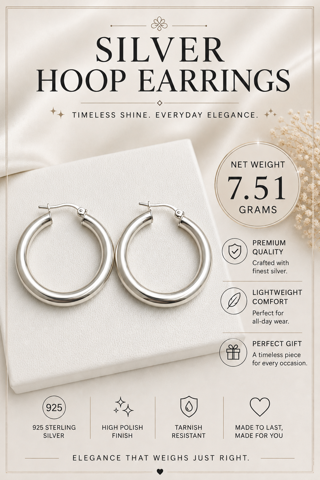 Silver Classic Large Hoop Earrings