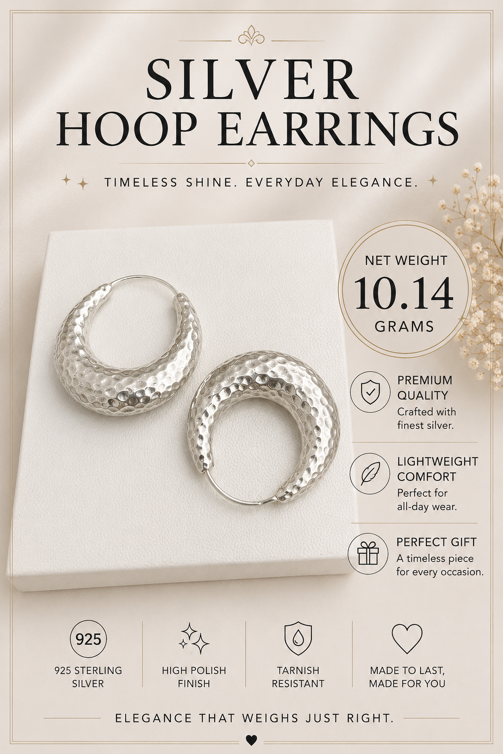 Silver Crescent Statement Hoop Earrings