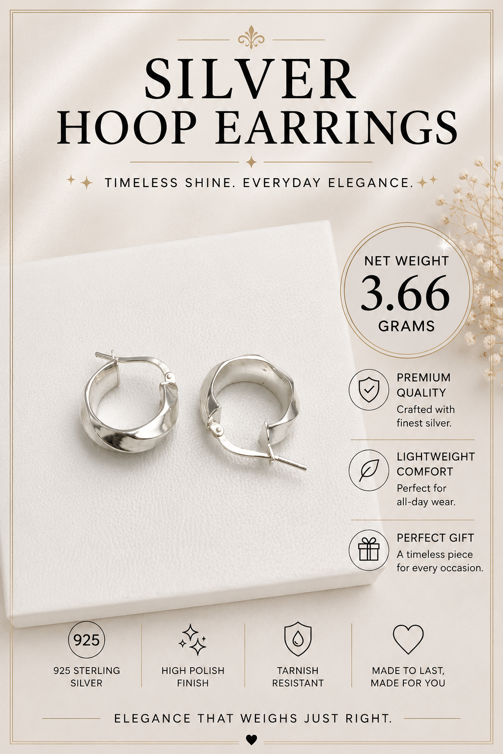 Silver Wave Hoop Earrings