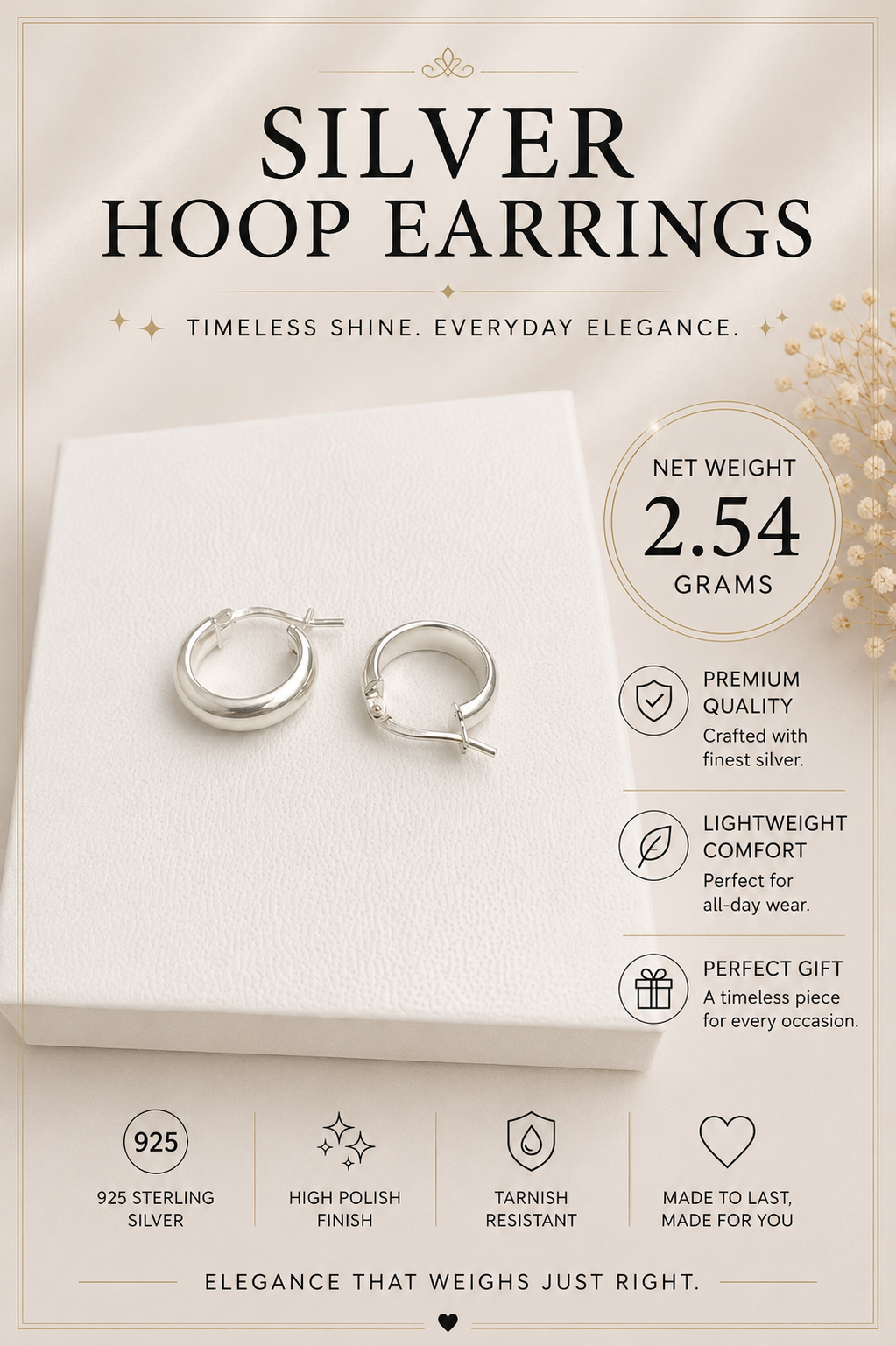 Silver Classic Huggie Hoop Earrings