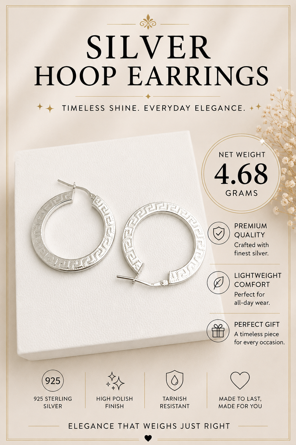 Silver Greek Key Hoop Earrings