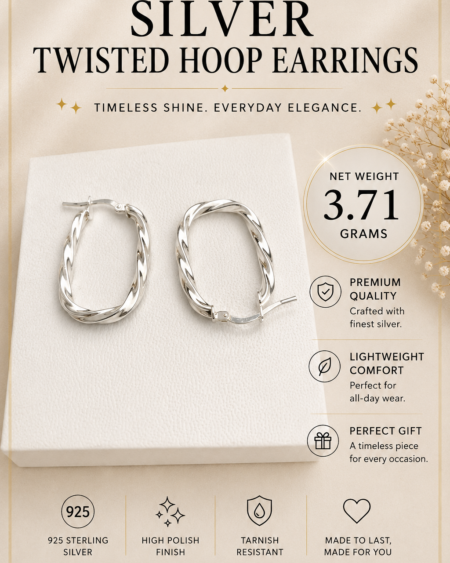 Silver Twisted Oval Hoop Earrings