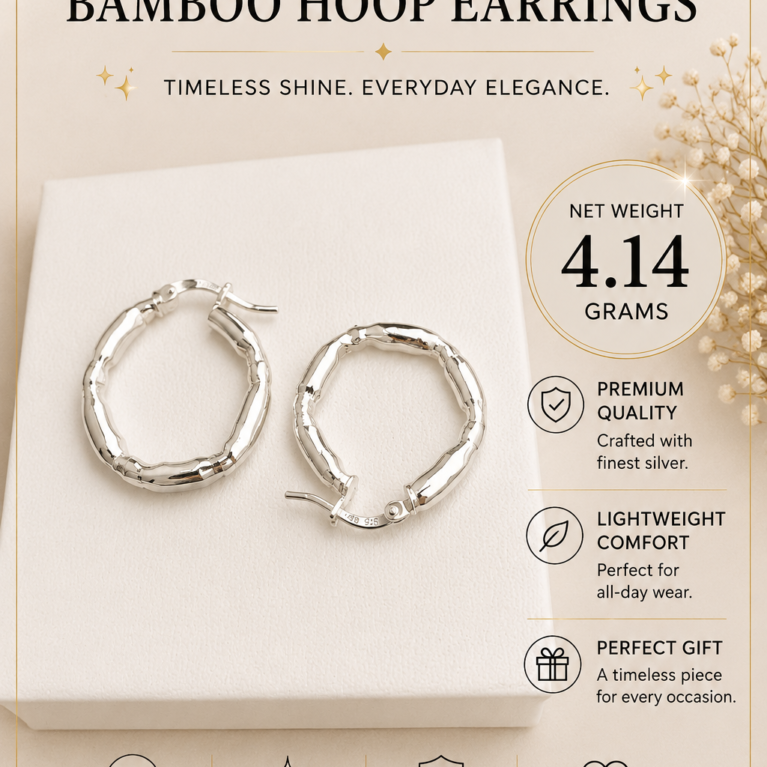 Silver Bamboo Hoop Earrings