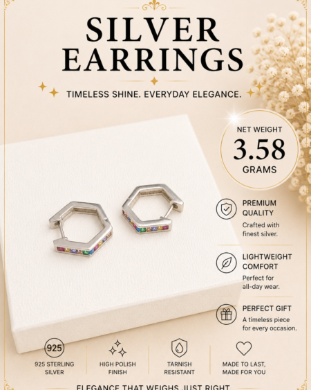 Silver Rainbow Hex Hoop Earrings