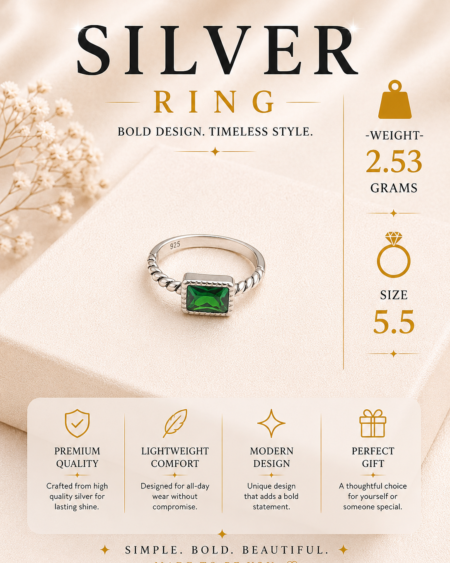 Silver Green Gem Ring