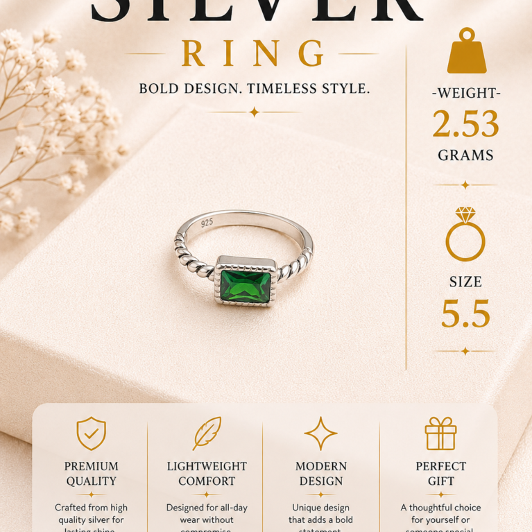 Silver Green Gem Ring