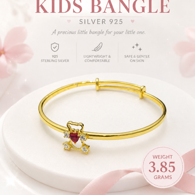 Sweet Teddy Heart Kids 925 Sterling Silver Bangle