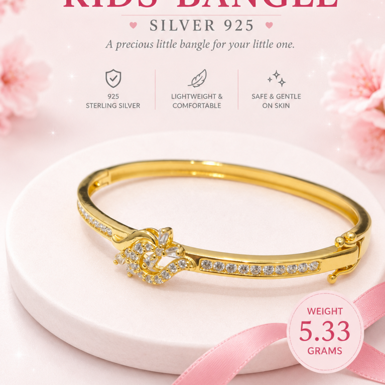 Sparkling Heart Kids 925 Sterling Silver Bangle