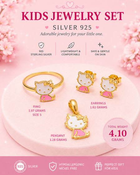 Sweet Kitty 925 Sterling Silver Jewelry Set