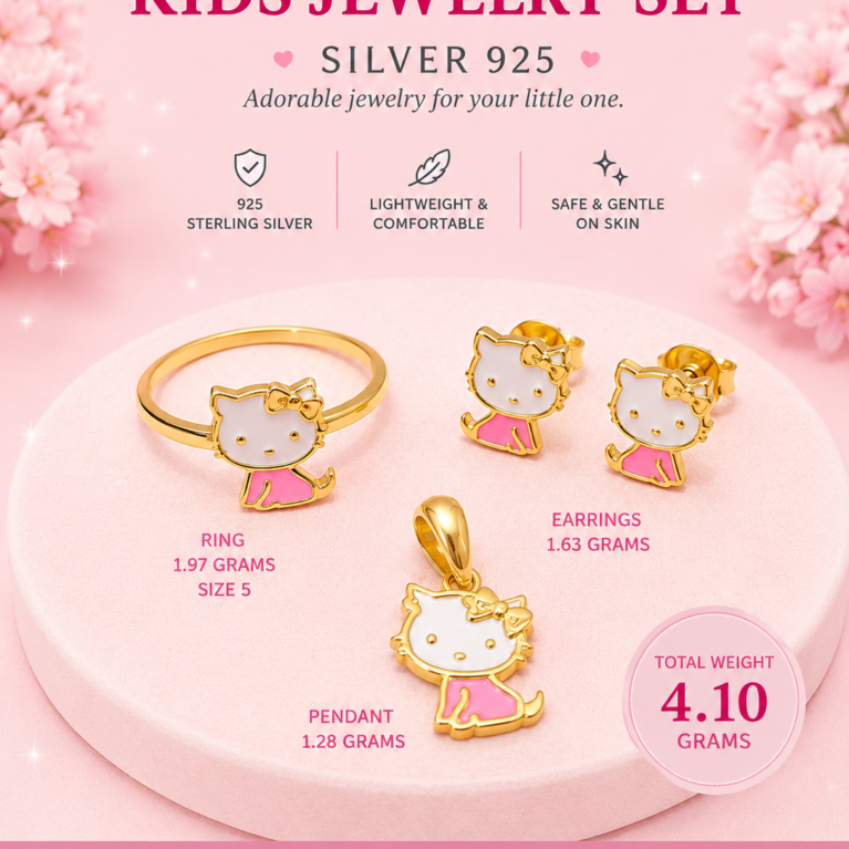 Sweet Kitty 925 Sterling Silver Jewelry Set